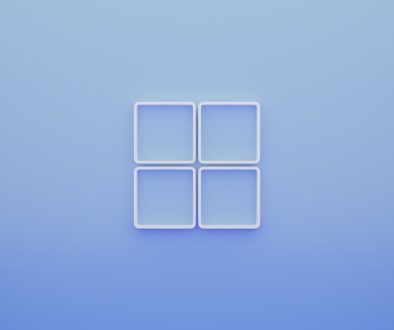 a blue background with a white square in the middle windows 11 desktop, missing taskbar icons, user profile