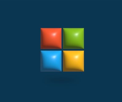 a blue background with four different colored squares windows 11 desktop, missing taskbar icons, user profile