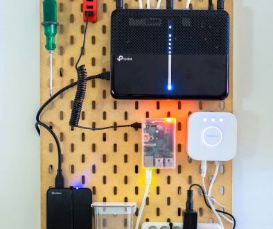 black and white modem router smart home, firewall device, connected devices