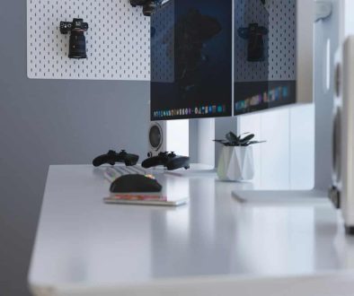 black flat screen computer monitor on white desk tn panel gaming monitor, fast gameplay, esports setup