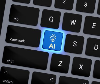 a computer keyboard with a blue light on it business owner working on laptop, wordpress admin dashboard, cybersecurity lock icon