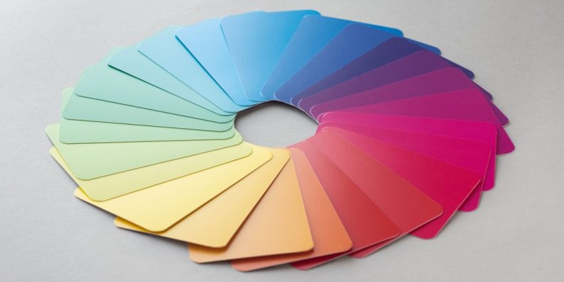 a circle of color swatches on a white surface disk analysis, colorful chart, file size map