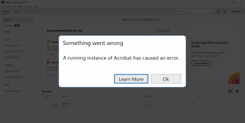 What Does “A Running Instance of Acrobat Caused an Error” Mean
